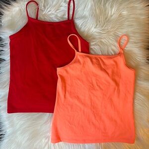 Wonder Nation TWO Spaghetti Strap Tank Tops XS or 4/5. 1 Red, 1 Coral